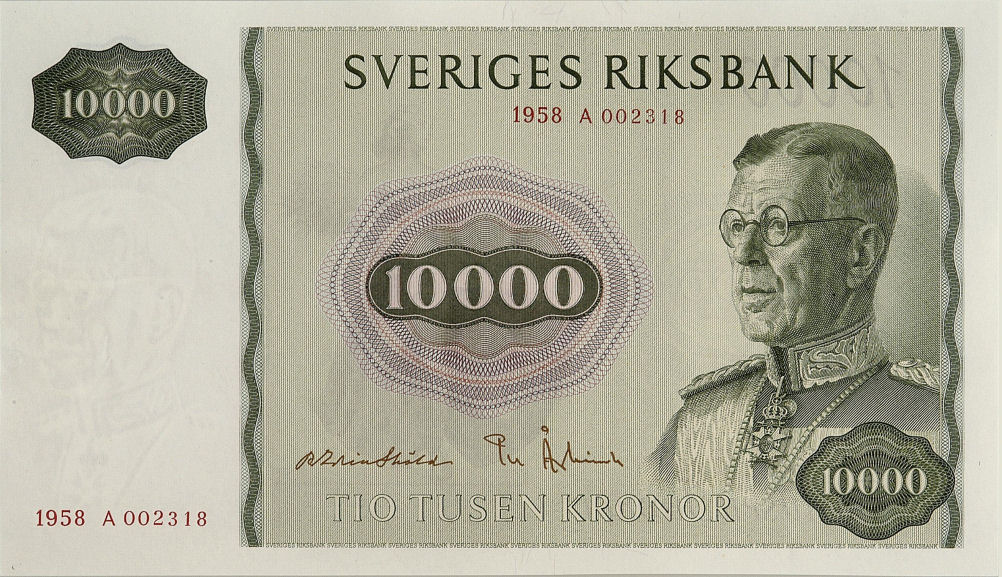 10000 kr - Gustav VI Adolf 1958