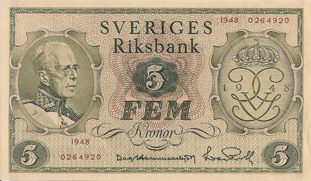 5 kr - Gustav V 90 år 1948